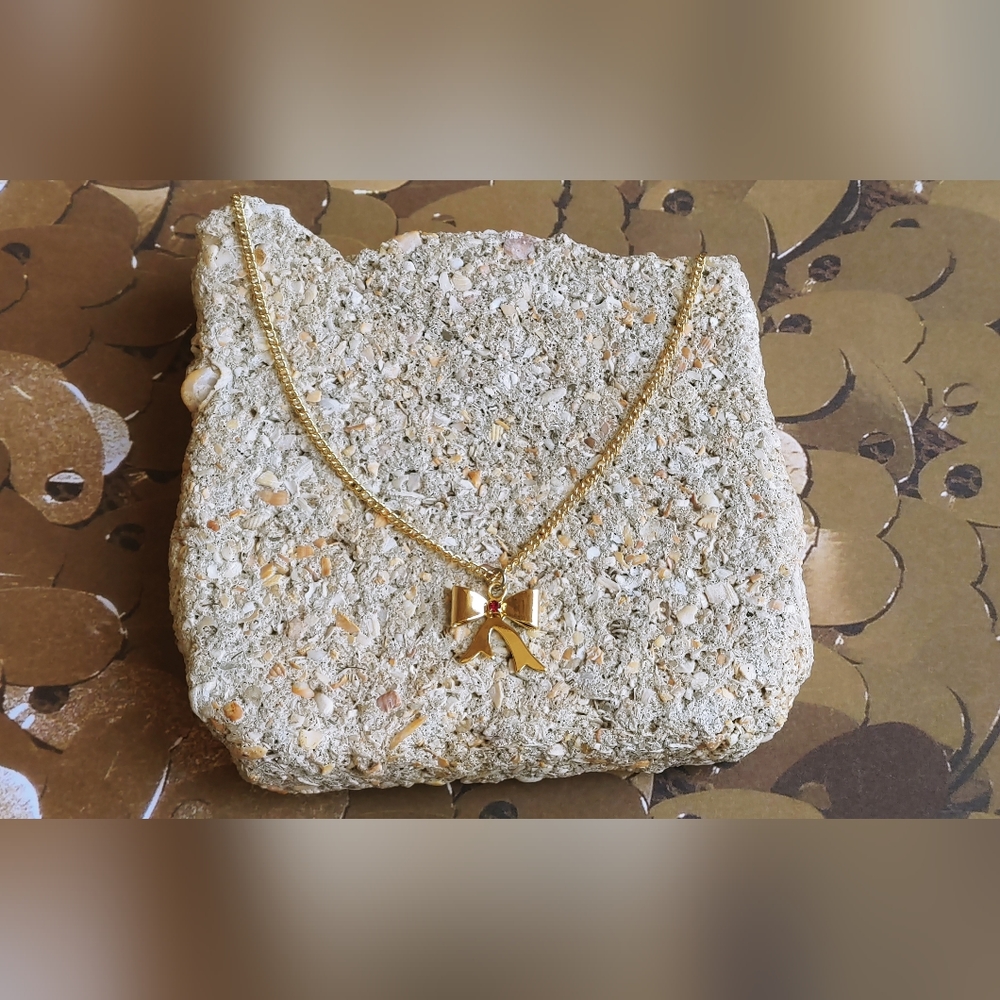 NWOT Vintage Gold Bow Necklace w/ Red Gem | Dainty Elegant Jewelry Gift